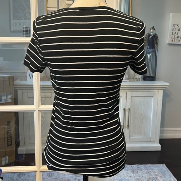 Lauren Ralph Lauren Black and White Striped Crew Neck Cotton T-Shirt S - Picture 4 of 5